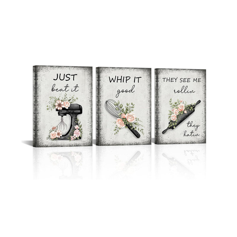 3 Piece Wrapped Canvas Print, Black