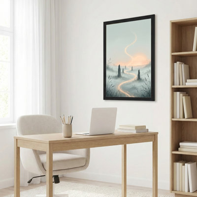Natural Oak-Look Framed,Canvas Wall Art for Living Room, Bedroom, Office or Entryway – Decorative Wall Decor with Mystic Path