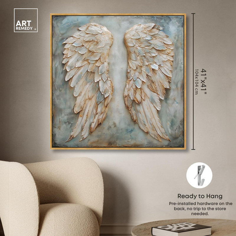 Wings of Ash II Canvas Wings Wall Art by Art Remedy, 41" H x 41" W x 1.8" D, Gold Floater Framed