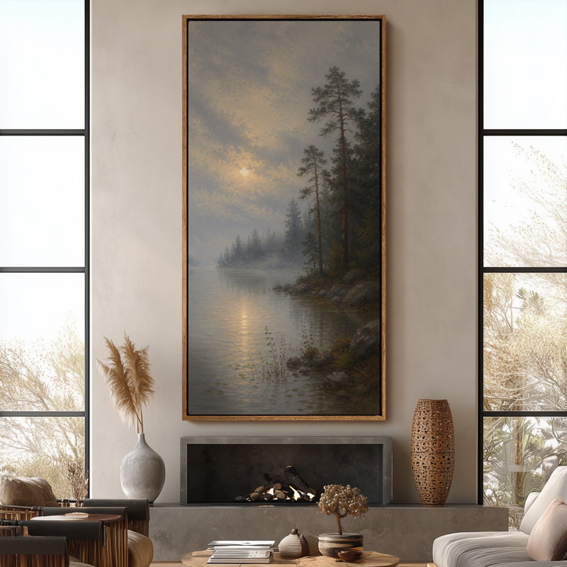 Art mural très grand avec forêt de pin brumeux, 60" H x 30" W, Natural