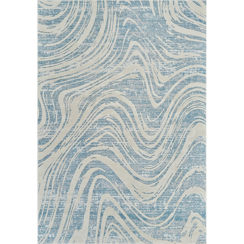 Rug Branch Nagisa 4' x 6' (3'11" x 5'7") Blue/Beige Abstract Indoor Area Rug, Modern, Medium Pile, Stain-Resistant Carpet - Living Room, Bedroom, Dining Room, and Kitchen