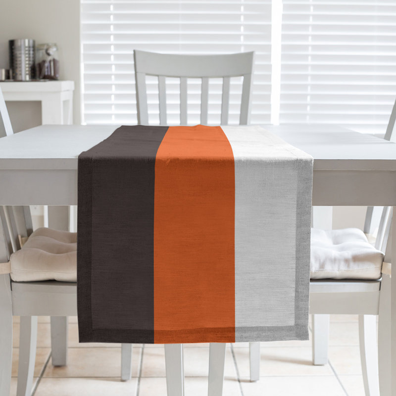 Cleveland Throwback Football Stripes Table Runner, 72" L x 16" W, Cleveland Throwback Football Orange/Gray/Silver
