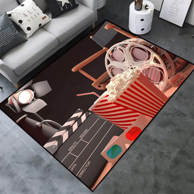Modern Movie Area Rug, Living Room Non-Slip Large Carpet, Movie Home Theater Rug, Cinema Sign Washable Carpet, with Non-Slip Backing, Soft Non-Shedding Mat, for Home Decor Gamer Bedroom, 4.6′ × 6.6′