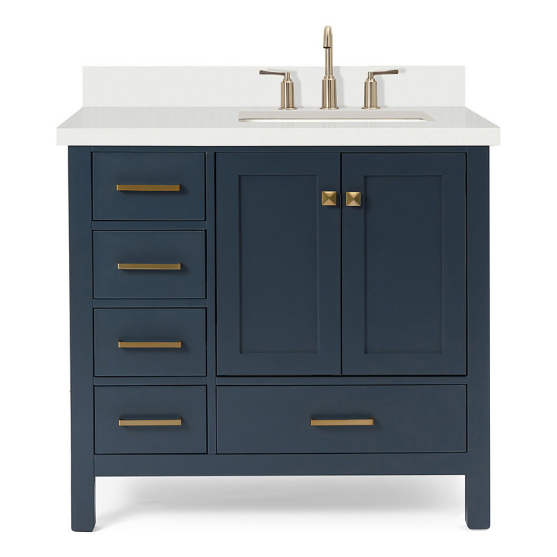 Cambridge 37'' W Single Vanity, Midnight Blue, Pure White Quartz, Rectangular