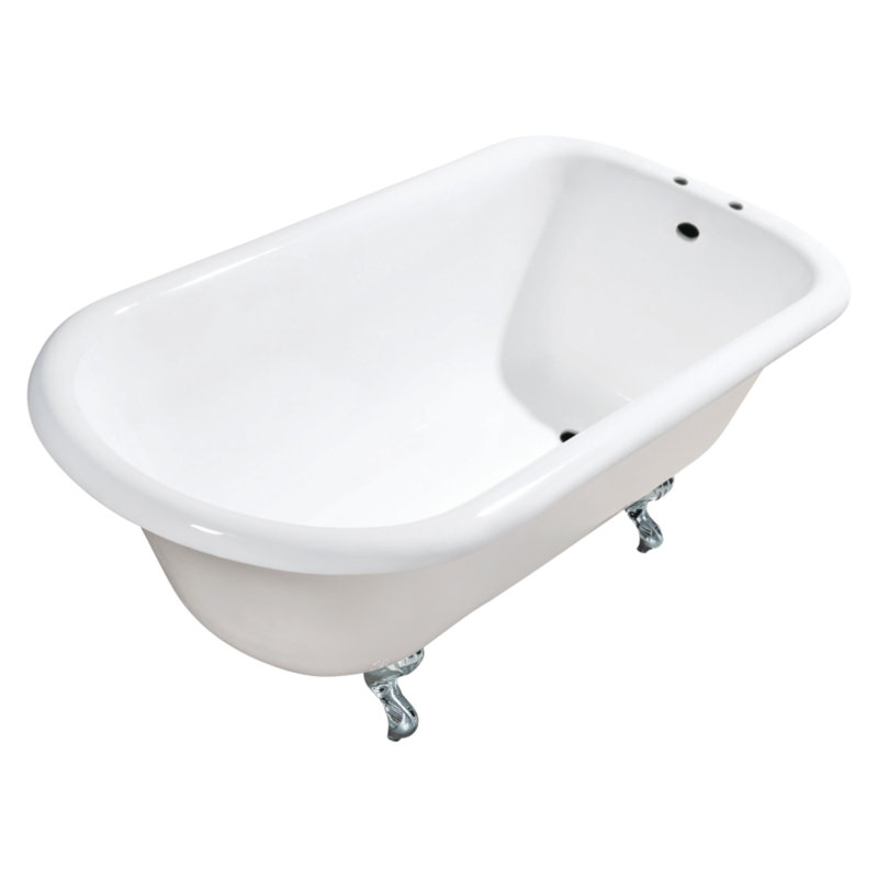 Kingston Brass Aqua Eden 54-Inch Cast Iron D-Shaped Roll Top Clawfoot Tub (7-Inch Faucet Drillings), Polished Chrome