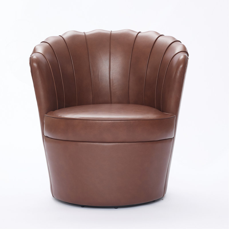 Fauteuil pivotant - Base en métal pivotant à 360 °, Fauteuil de bureau en cuir véritable à grain supérieur - Siège d'appoint incurvé