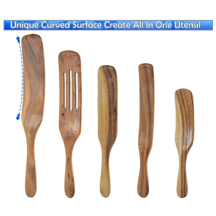 5 pcs Wooden Kitchen Utensils Set, Wooden Spoons Natural Spurtle