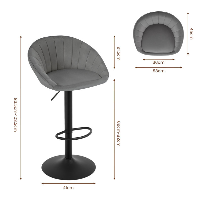 Swivel Upholstered Adjustable Height Bar Stool, Gray, 2