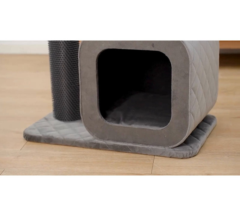 Gray Velvet 2-Level Cat Tree with Condo and Perch