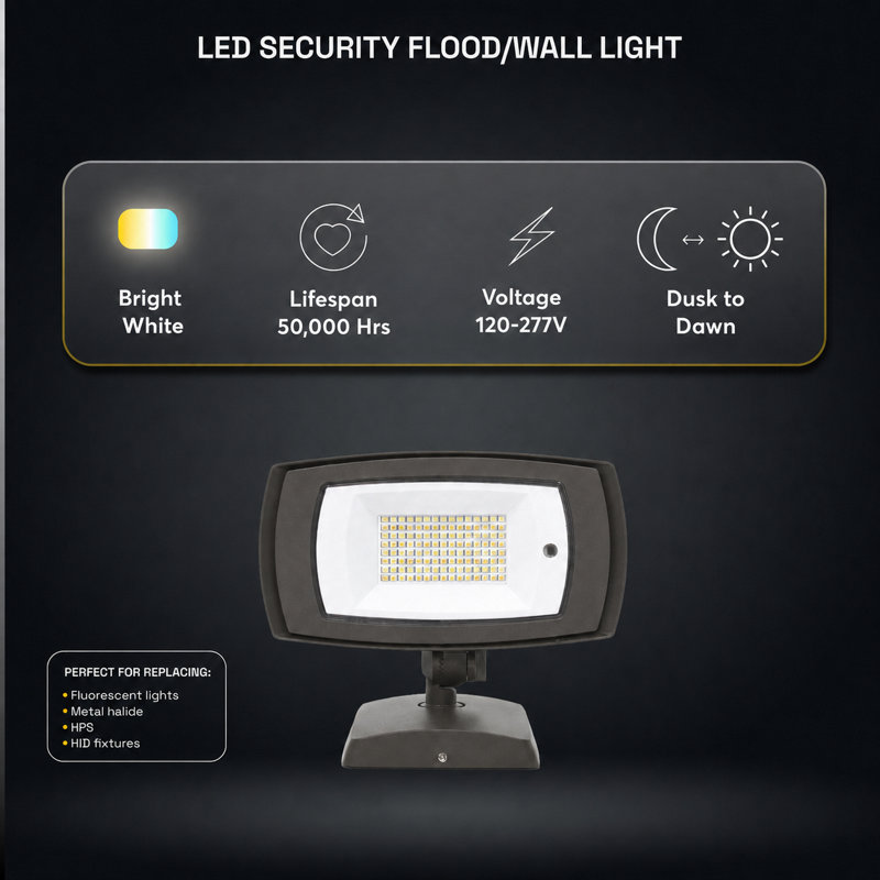 Outdoor Wall Light and LED Wall Pack Light, 50W Dusk-to-Dawn LED Lamp, 5000 Lumens 4000K, Wet-Rated - Bronze