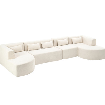 144" Beige For Living Space Decoration - Two Chaise Lounges, Five Pillows, -Combinable, Fine Textured Fabric, Support Room Unit Piece Group Lounges & Back To Arrange, Cloth, Dependable Backing System