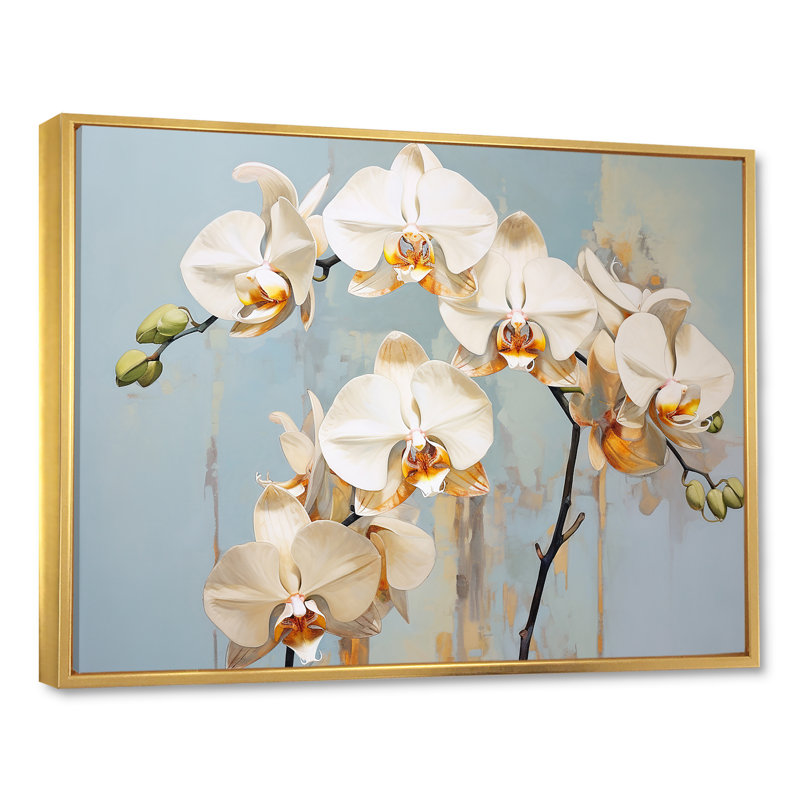 «Beige Orchids Tranquility VII», reproduction sur toile, H 12 po x l 20 po x P 1 po, Cadre flottant doré