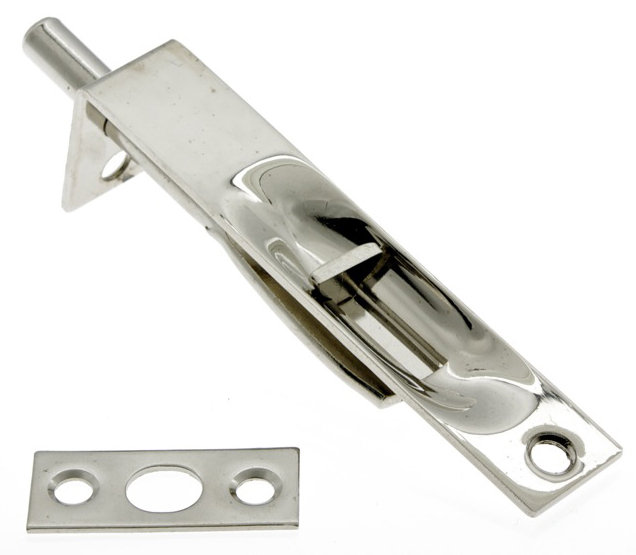 Solid Brass Flush Bolt with Square End, Bright Nickel