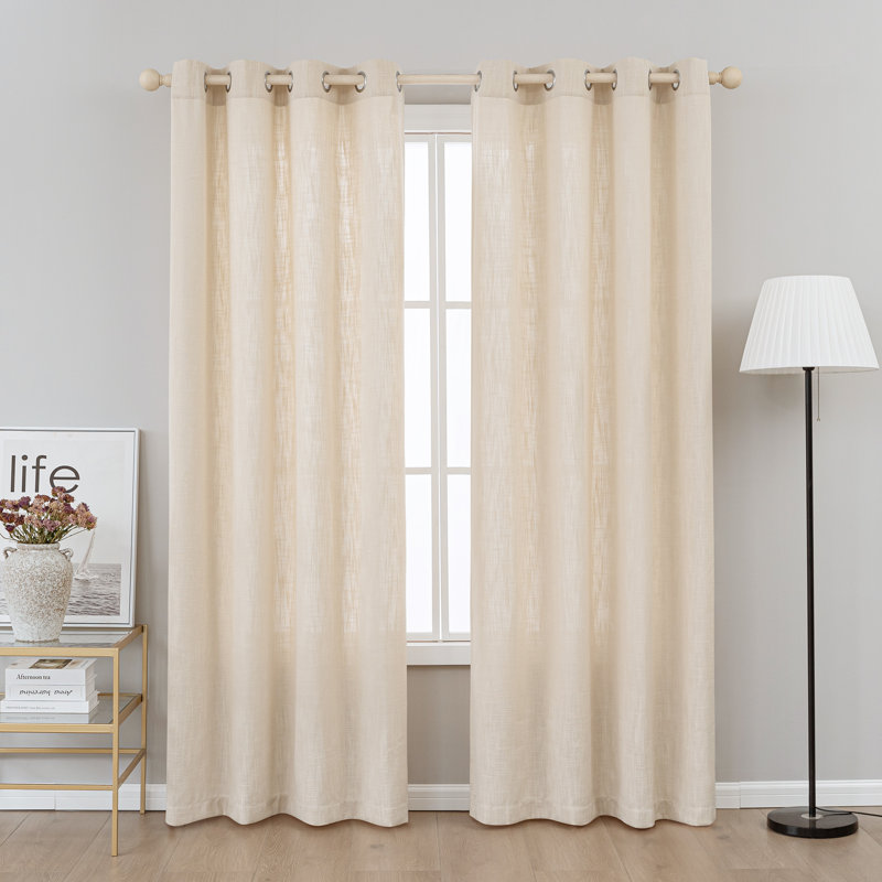 Kambi Linen Blend Semi-Sheer Curtain Panel Pair, 52" W x 84" L, Sand