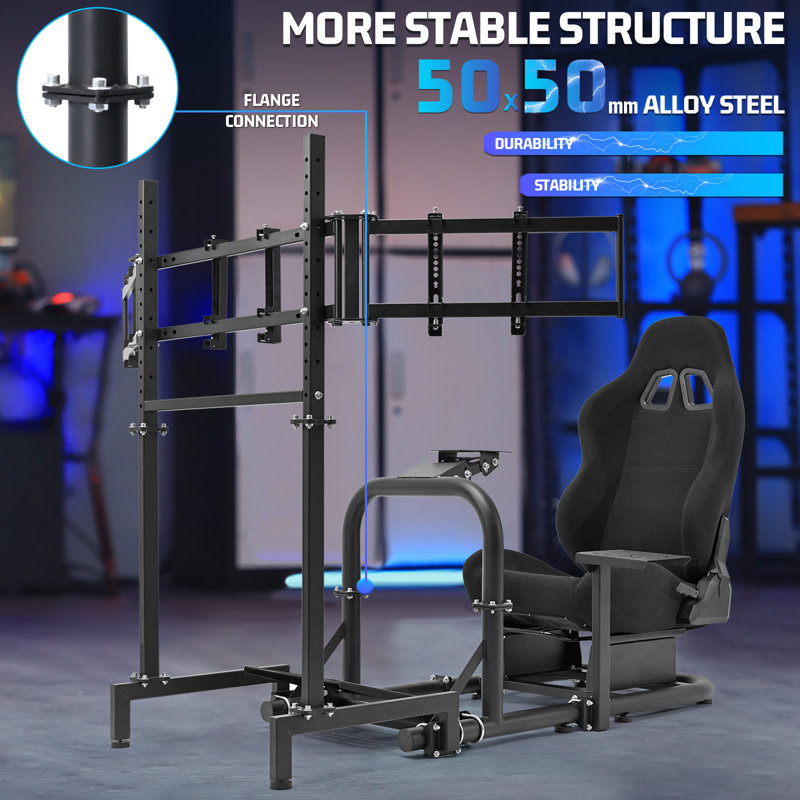 Ivy Bronx Adjustable Swiveling PC & Racing Game Chair in Black