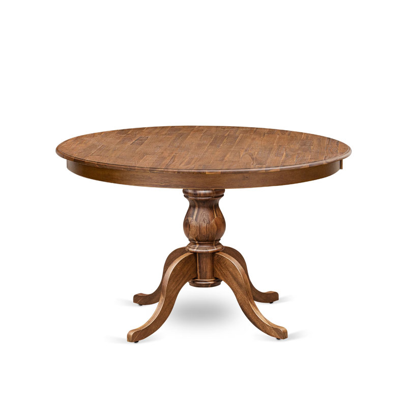 Round Breakfast Table with Acacia Wood Top and Elegant Pedestal Base - Antique Walnut Finish, 48" H x 30" L x 48" W