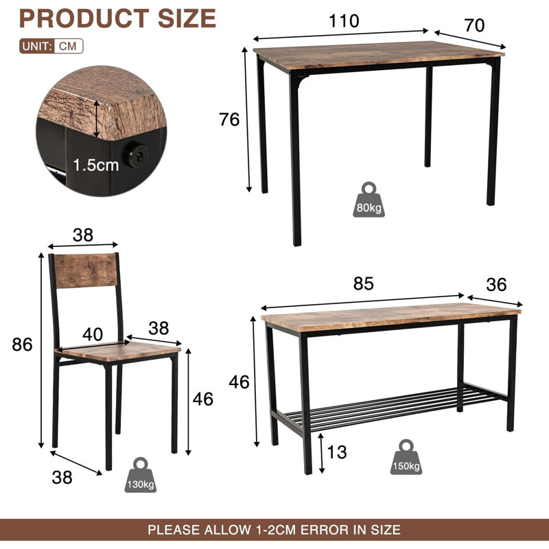 Joleen 4 - Person Dining Set, Brown/Black, Brown/Black, Brown