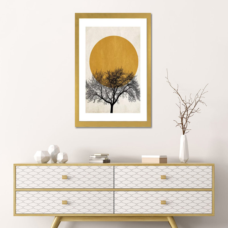 "Winter Morning" par Kubistika-reproduction d’art, Papier encadré doré, Blanc, H 24 po x l 16 po x P 1 po