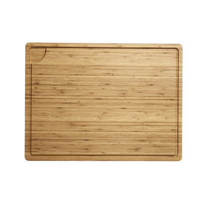 Très grande planche à découper en bambou 24 po x 18 po - Bloc de boucher réversible avec rainures profondes. Pré-huilé, facile à transporter grâce aux poignées