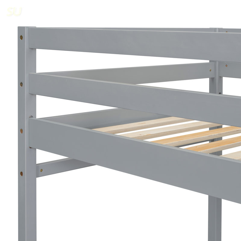 Lit mezzanine simple pour lit simple avec plateforme à échelle, échelles, garde-corps, gris, lit