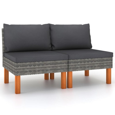 Feno 2Pc Outdoor Modular Loveseat Sofa, Dark Gray Fabric, Poly Rattan