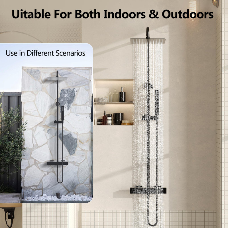 Ensemble de robinet de douche d'extérieur, système de douche thermostatique exposé avec pluie de 10 po et douchette combinée