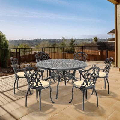 Ensemble de 7 pièces de mobilier de patio en fonte d'aluminium avec coussins de siège