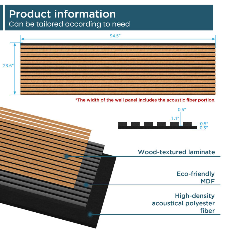  2 panneaux muraux 3D à lattes de bois insonorisées et insonorisées 3D 2 pièces x 94,5 po x 24 po, panneaux d'insonorisation brun clair pour plafond et mur (2 pièces / 31,5 pieds carrés)