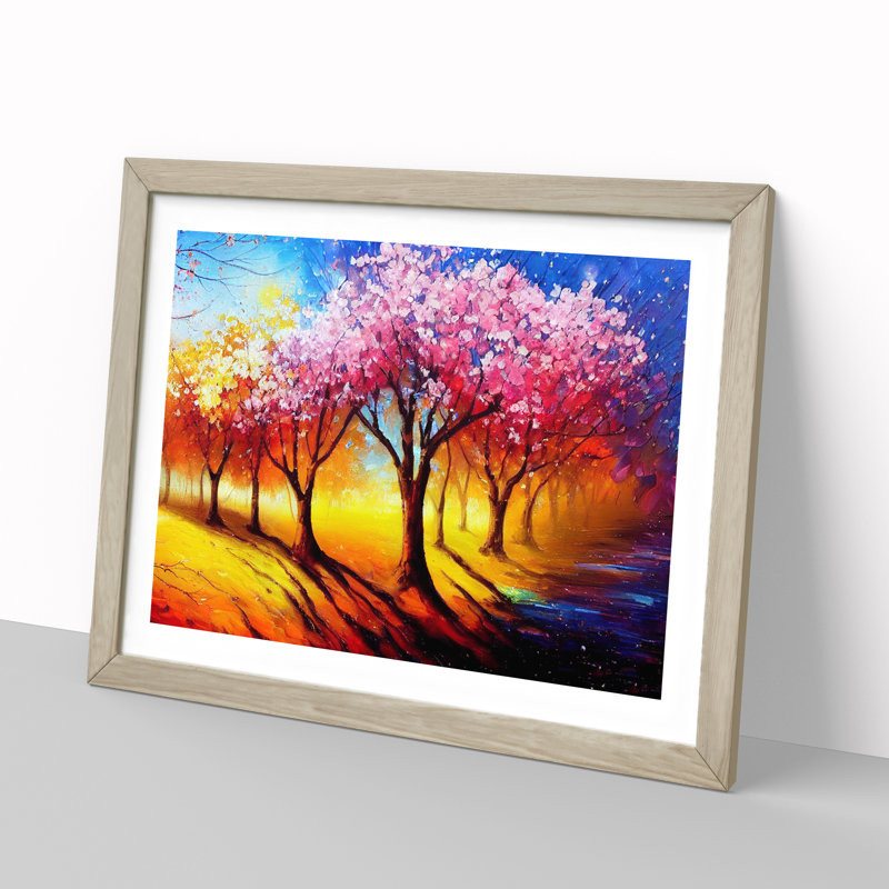 Cherry Blossom Tree Park Vol.3 - Single Picture Frame Painting, 25cm H x 34cm W x 2cm D, Oak