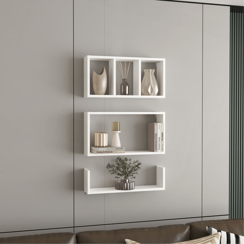 Ensemble de 3 tablettes murales modernes Trego pour le rangement et la décoration de salons, de studios, de bureaux ou de chambres à coucher