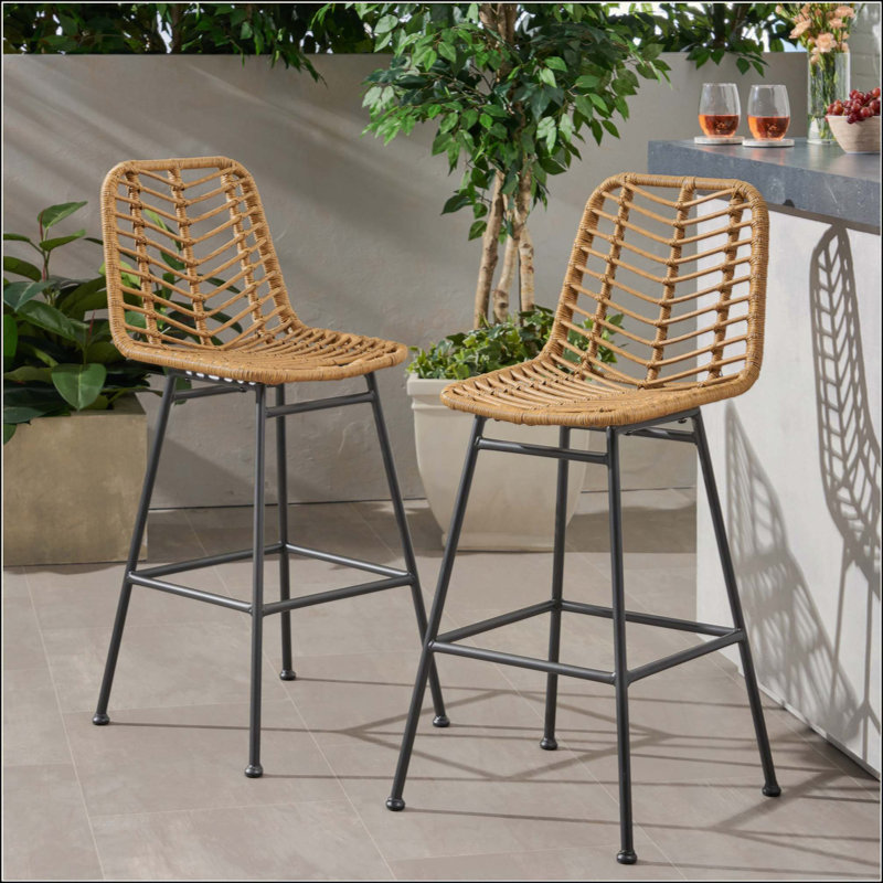 Tabourets de bar d'extérieur en osier (ensemble de 2) avec structure en rotin durable et en métal, pour les barres de jardin modernes