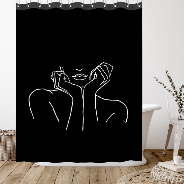 mDesign Modern Sketched Line Print - Easy Care Fabric Shower Curtain with  Reinforced Buttonholes, for Bathroom Showers, Stalls and Bathtubs, Machine