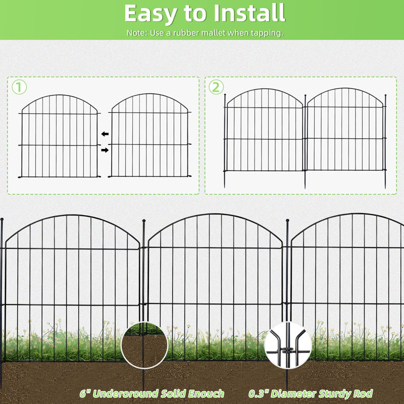 Clôture de jardin décorative 24 po (H) x 10 pi (L), paquet de 5 barrière sans creusage pour chien