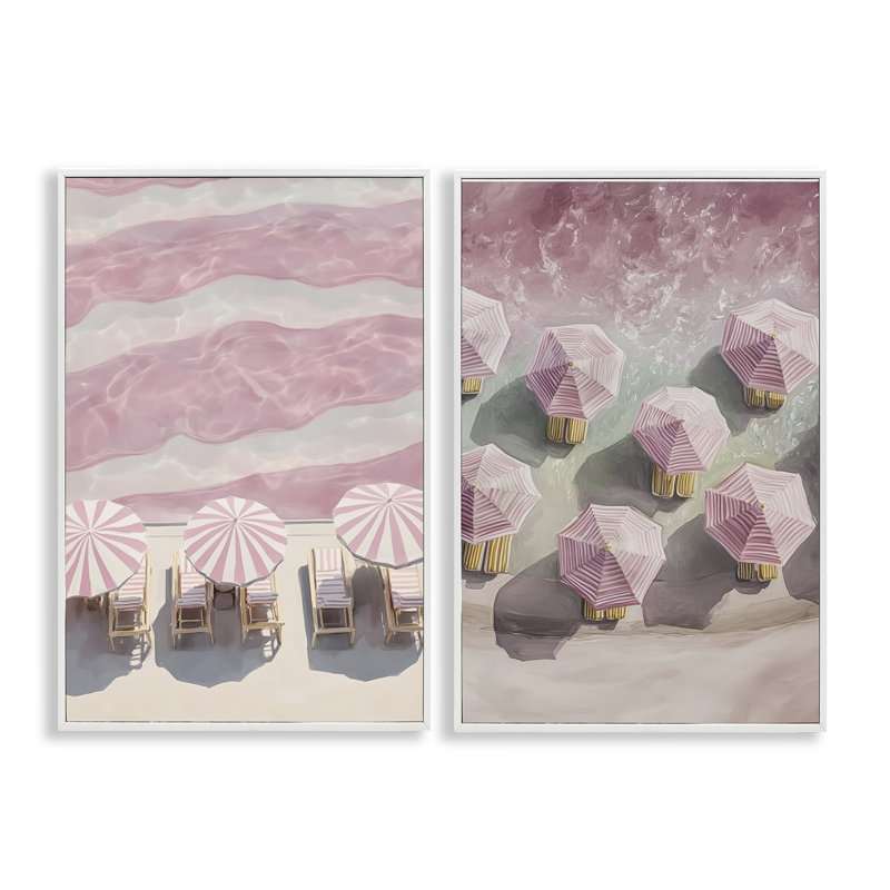 Ensemble de 2 giclées roses encadrées, par Annabelle Hall, H 30 po x l 20 po, Estampe numérique encadrée blanc bord de mer