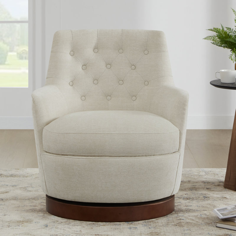 Fauteuil pivotant capitonné 29,1 po Brishen, Mélange de polyester blanc