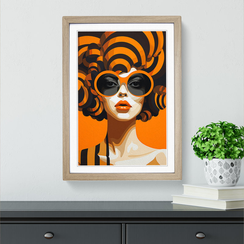 Woman With Curls Op - Single Picture Frame Print on Wood, Oak, 64cm H x 46cm W x 2cm D