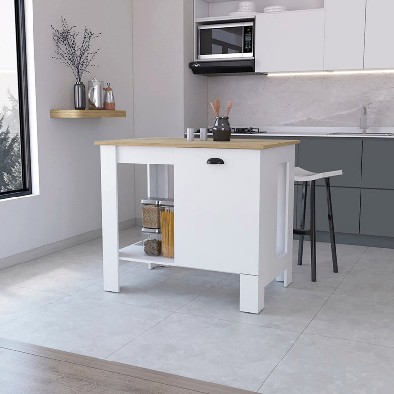 1-Door Kitchen Island With Open Shelf White And Macadamia