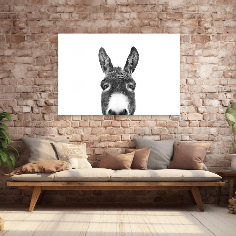 «Peeking Donkey», art mural abstrait contemporain, 40" H x 60" W