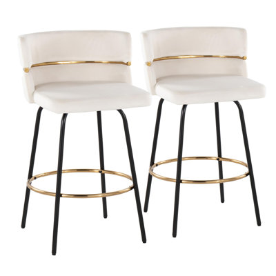 Cinch 26" Contemporary Fixed-Height Counter Stool With Swivel In Black Metal And Cream Velvet With Round Gold Footrest By Lumisource - Set Of 2