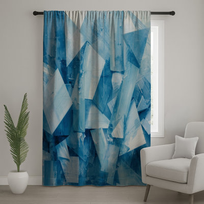 Blue Geometric Shapes Window Curtains, Geometric Sheer & Blockout Curtains - 1 Panel