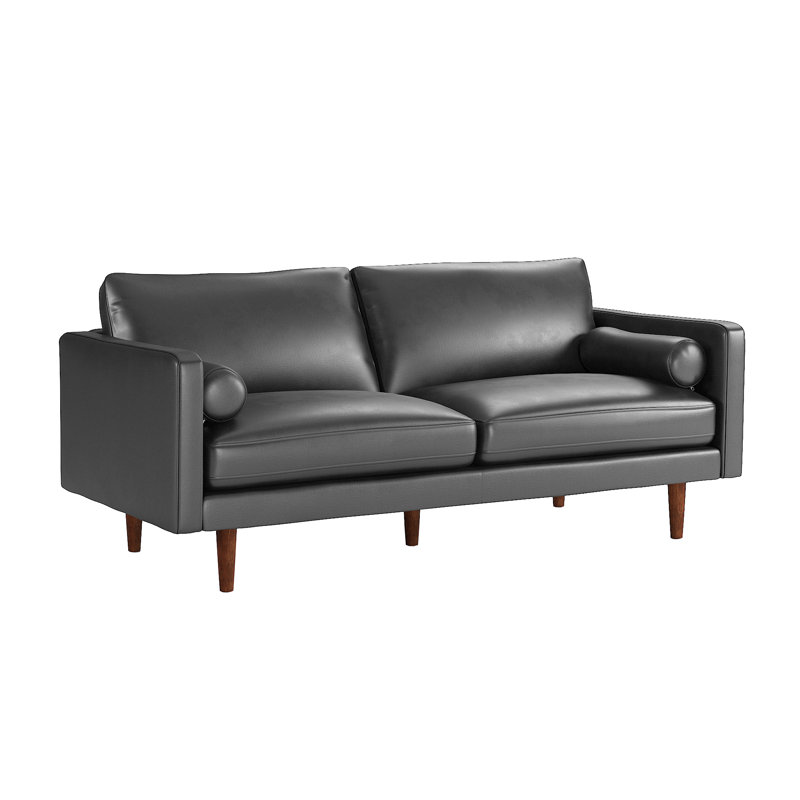 Arantza 77.8'' Faux Leather Sofa, Black Faux Leather