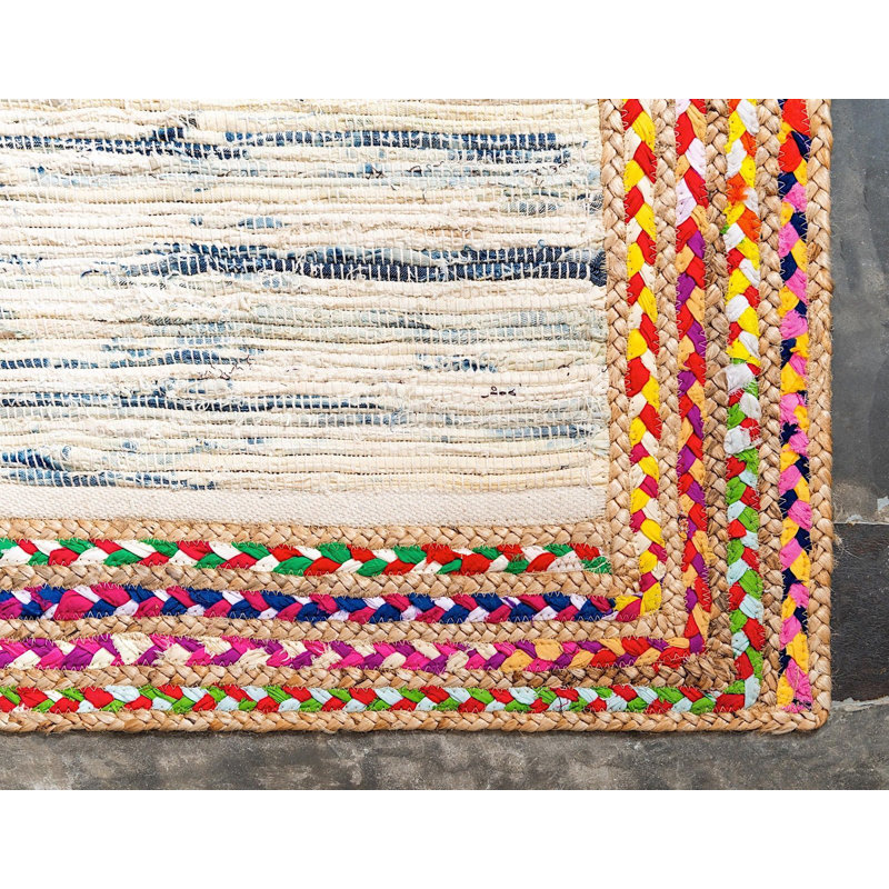Tapis jaune / naturel / gris tressé à la main Elledge, Rectangle 6 pi x 9 pi