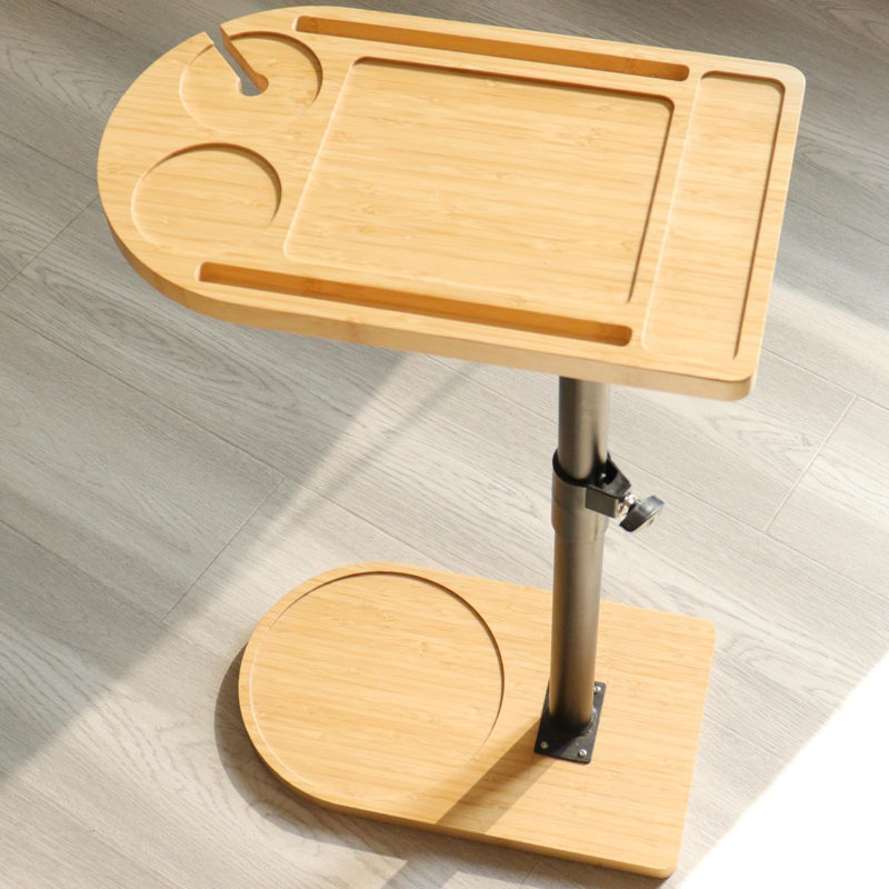 360° Rotatable Sofa Tray Table For Couch Arm, Height Adjustable End Table For Bed Or Chair With Phone & Tablet Slots, TV Tray Table