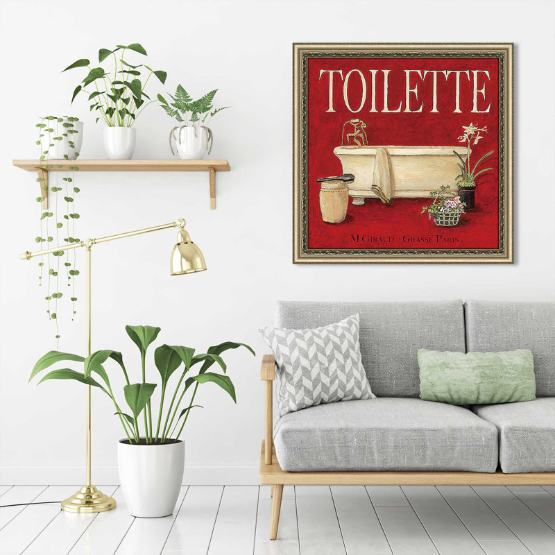 Toilette (carré) par Charlene Olson, reproduction, H 37,5 po x l 37,5 po x P 1 po, Encadrement champagne