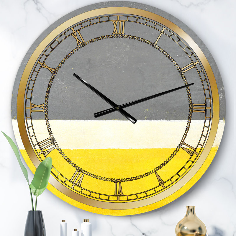 Gris et jaune bleu abstrait V - horloge murale moderne, Petit