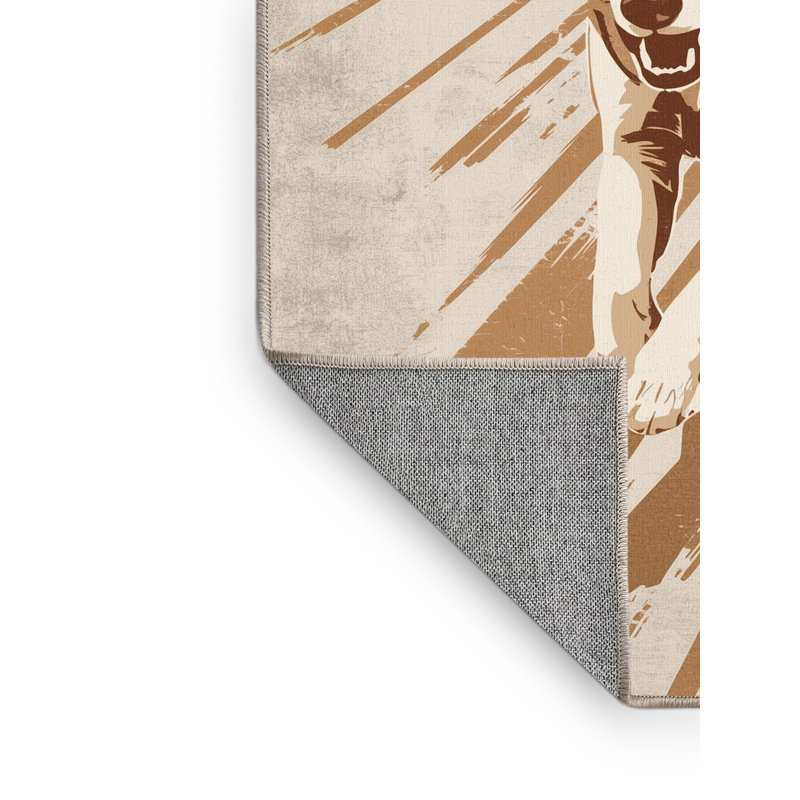 Machine Washable Vehicles And Transportation Dog Sled Team Rustic Rug in Beige – Beige Binding, 6x9