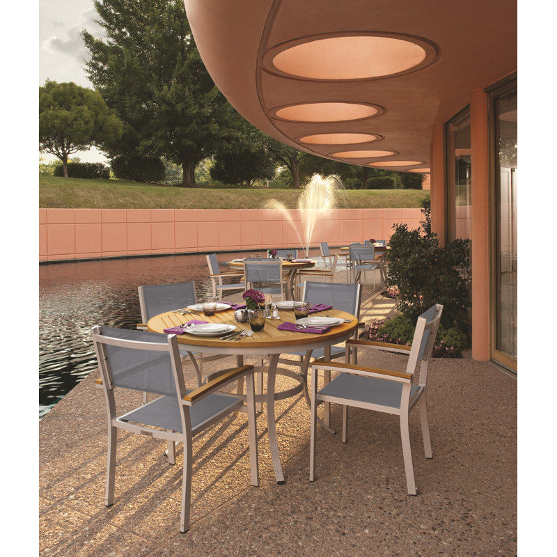 Travira Stacking Patio Arm Chair, Titanium Basketweave, Flint, Tekwood Natural