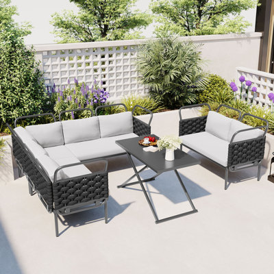 Ensemble de canapé modulaire d'extérieur 5 pièces avec table et coussins en verre