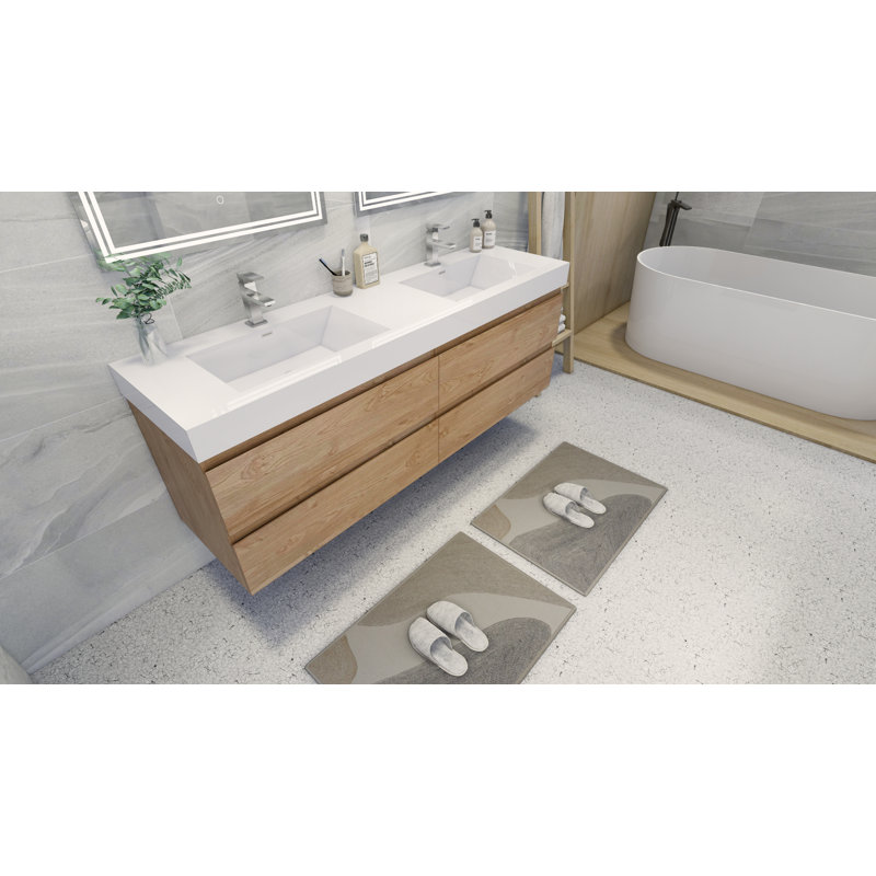 Hartsock Double Bathroom Vanity with Acrylic Top, New England Oak