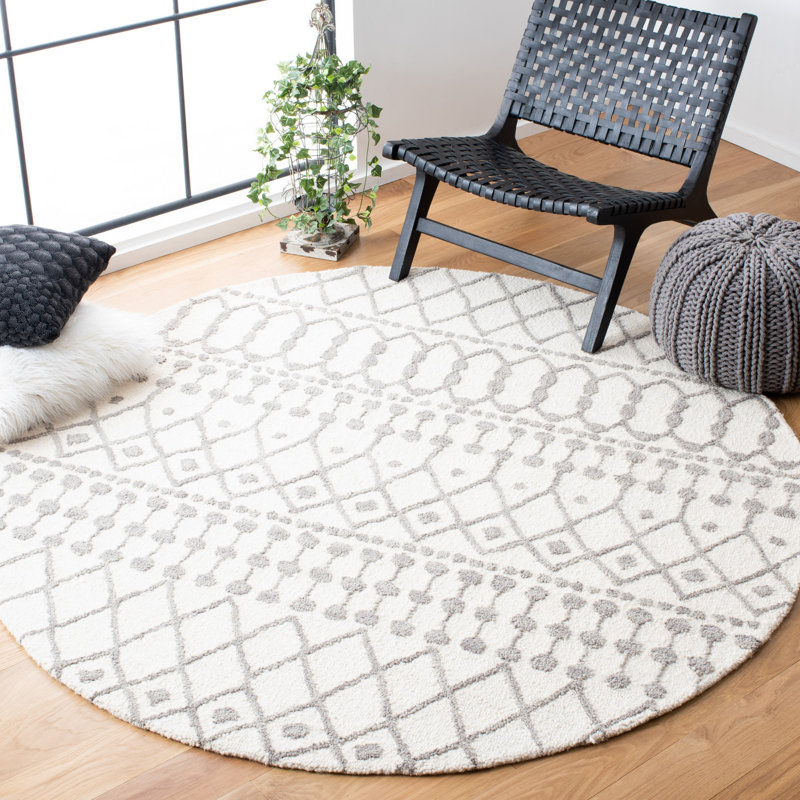 Dobbins Hand Tufted Wool Geometric Rug, Round 6'